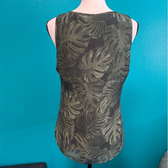 Michael Kors Green Botanical Layered Ruffle Round Neck Sleeveless Blouse Medium - Picture 6 of 12